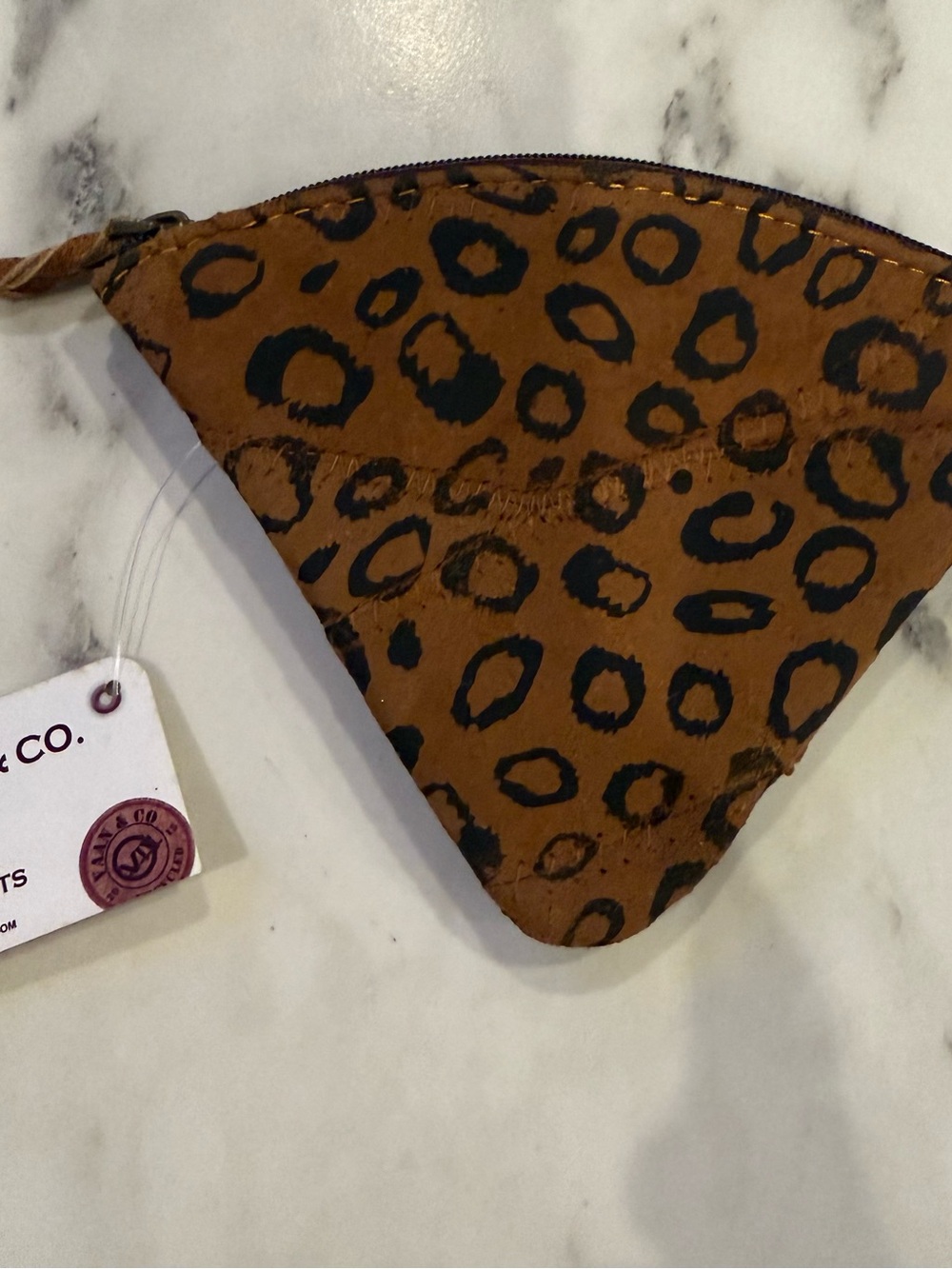 Vaan & Co. Upcycled Genuine Leather Cheetah Print Triangle Zip Pouch NWT